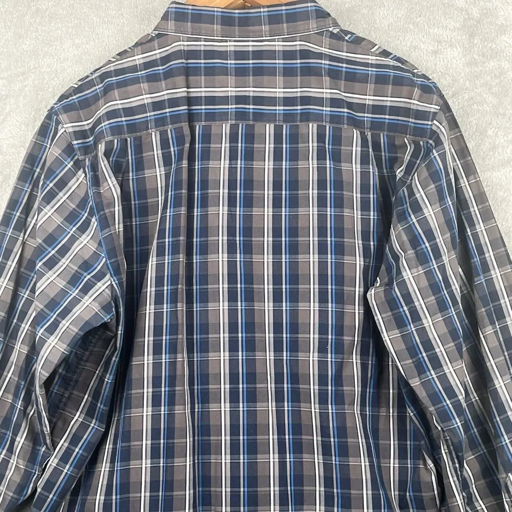 The North Face Button Up Camp Shirt Mens L Blue‎ Gray Plaid Outdoors Casual